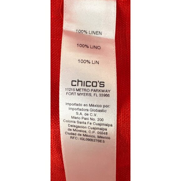 Chicos 100% Linen Open Front Blazer Women Medium (1)  Orange Long Cuffed Sleeve - Picture 5 of 7